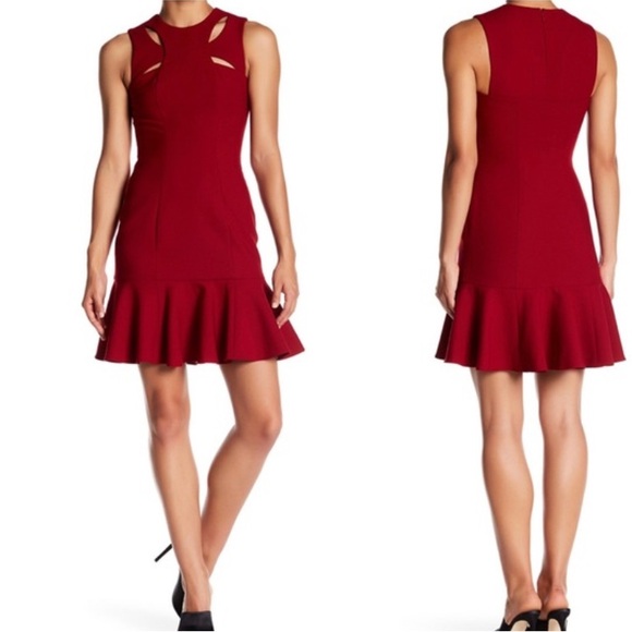 CINQ À SEPT Scorpio Cutout Tulip Hem Red Sleeveless Dress Sz 6 - Picture 1 of 11
